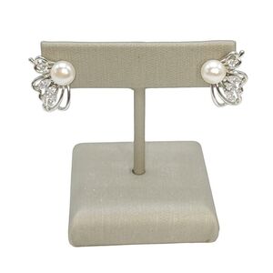 925 Sterling Silver White Cultured Freshwater Pearl Stud Butterfly Earrings NEW‎